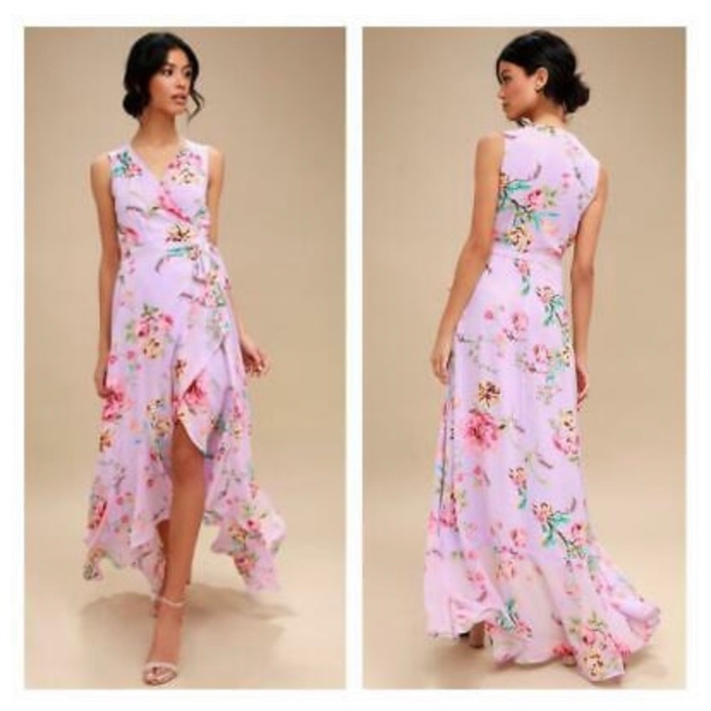 NWT Lulus Tawny Lavender Floral Wrap Maxi Dress